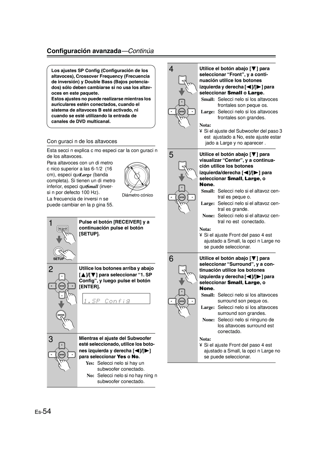 Panasonic HT-S790 manual Conﬁguración de los altavoces 