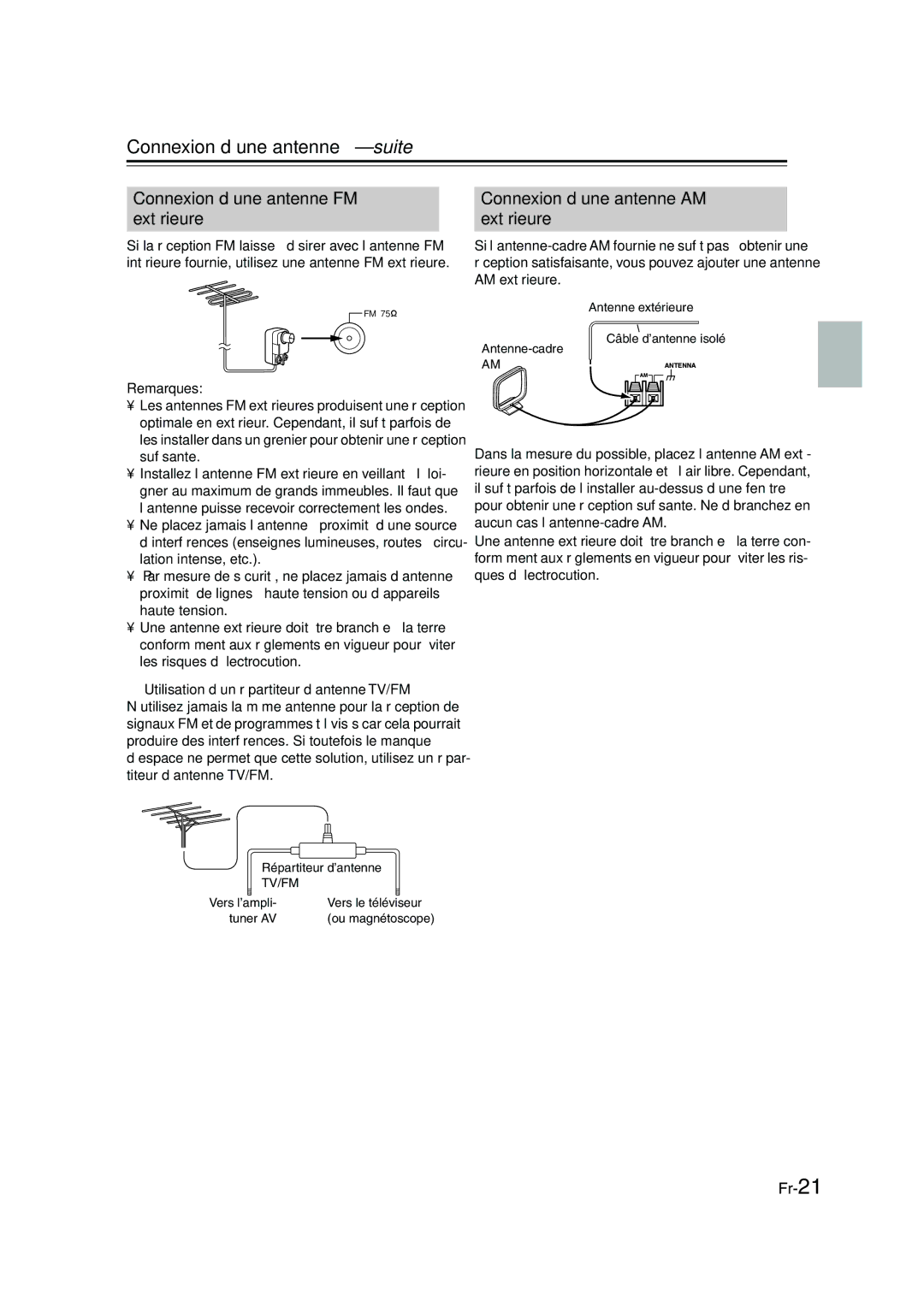 Panasonic HT-S790 manual Connexion d’une antenne-suite, Connexion d’une antenne FM extérieure 