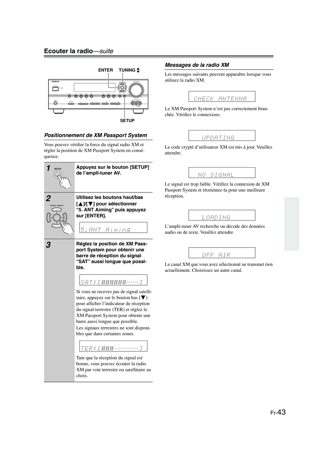 Panasonic HT-S790 manual Messages de la radio XM, Positionnement de XM Passport System 