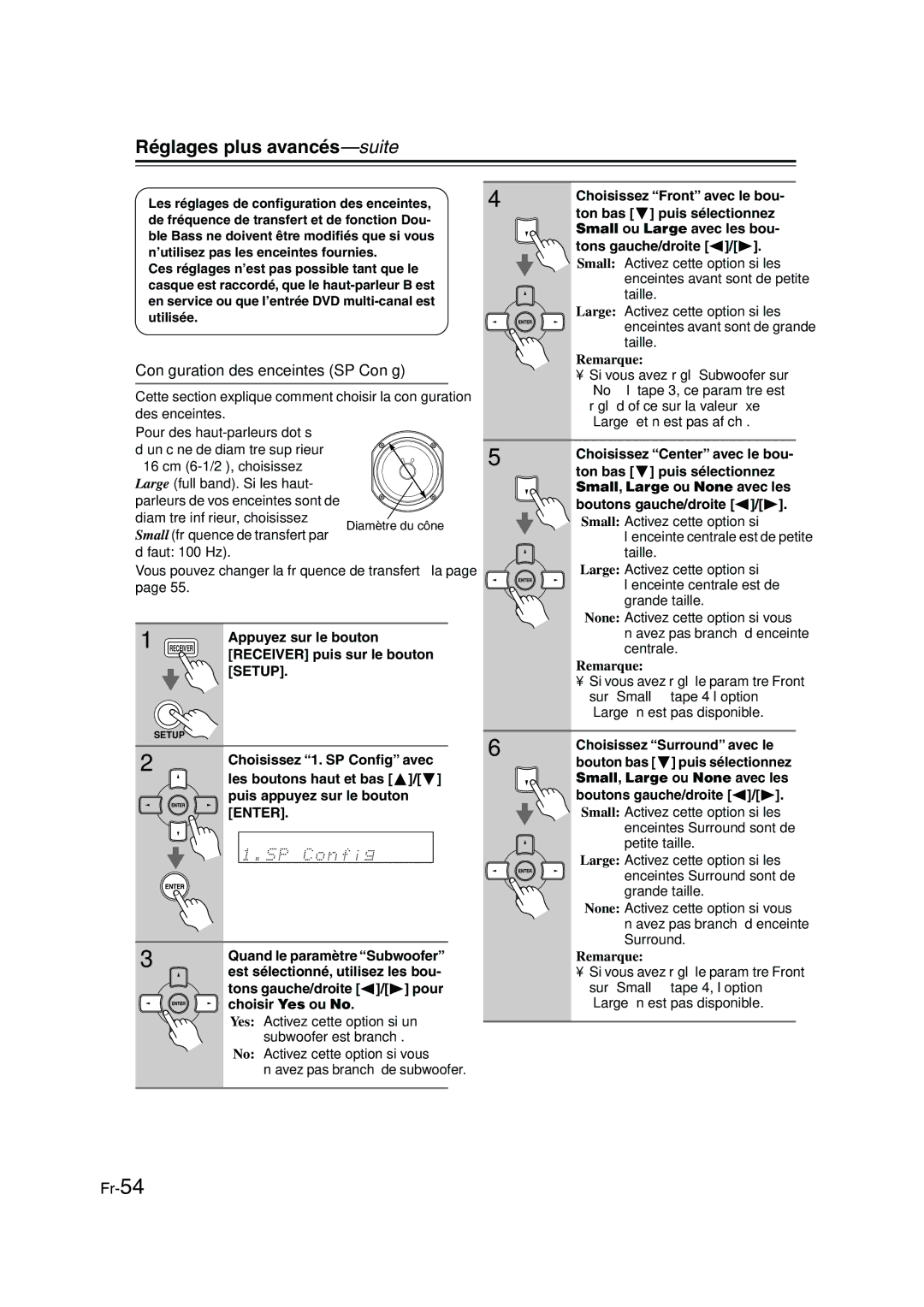 Panasonic HT-S790 manual Conﬁguration des enceintes SP Conﬁg 