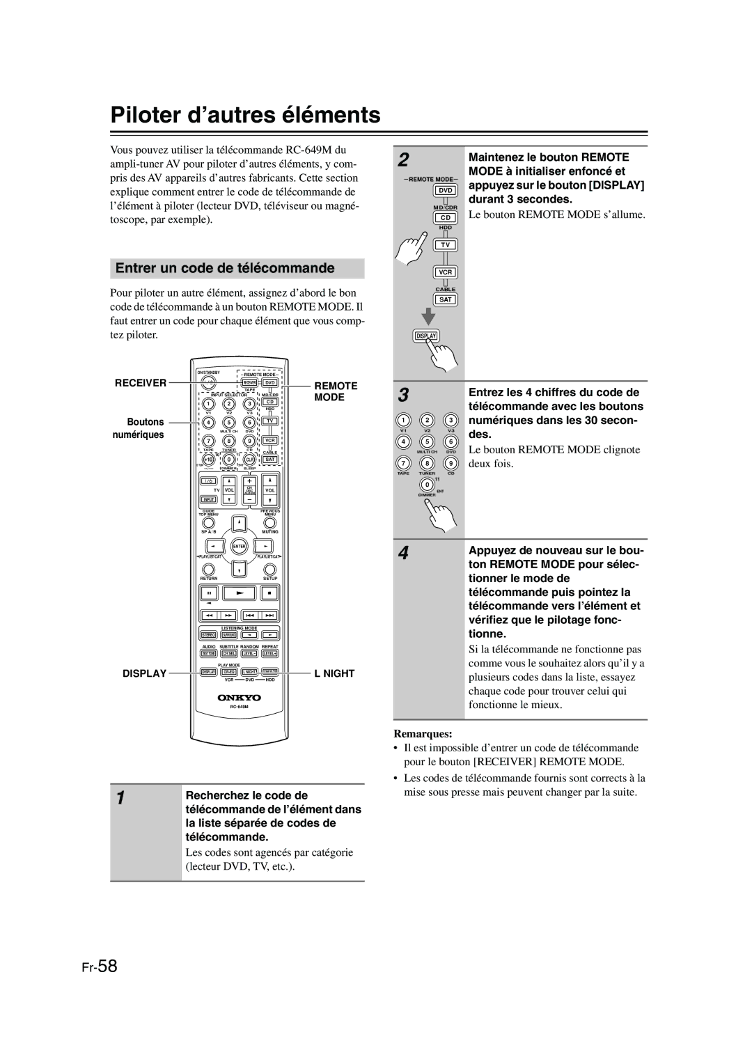 Panasonic HT-S790 manual Piloter d’autres éléments, Entrer un code de télécommande 