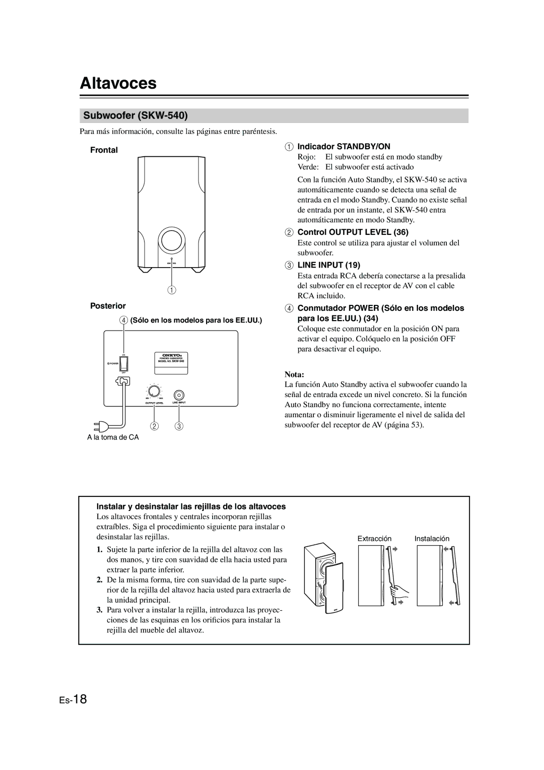 Panasonic HT-S790 manual Altavoces, Subwoofer SKW-540 