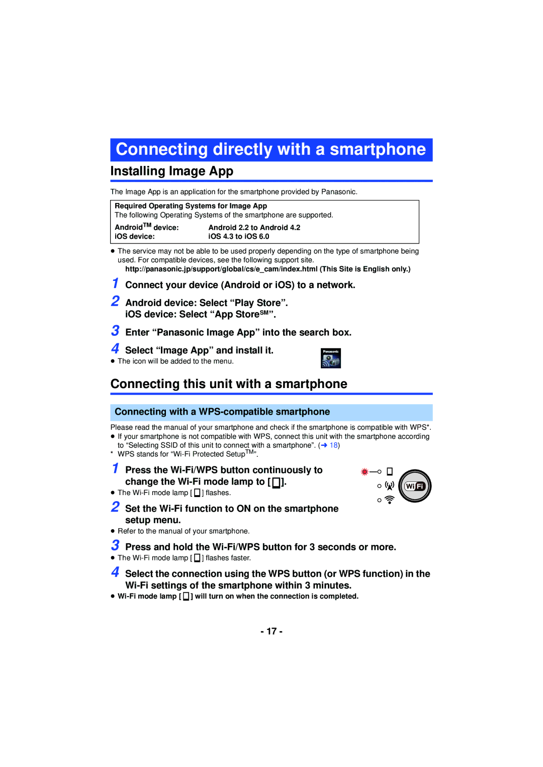 Panasonic HX-A100 owner manual Connecting this unit with a smartphone, Connecting with a WPS-compatible smartphone 