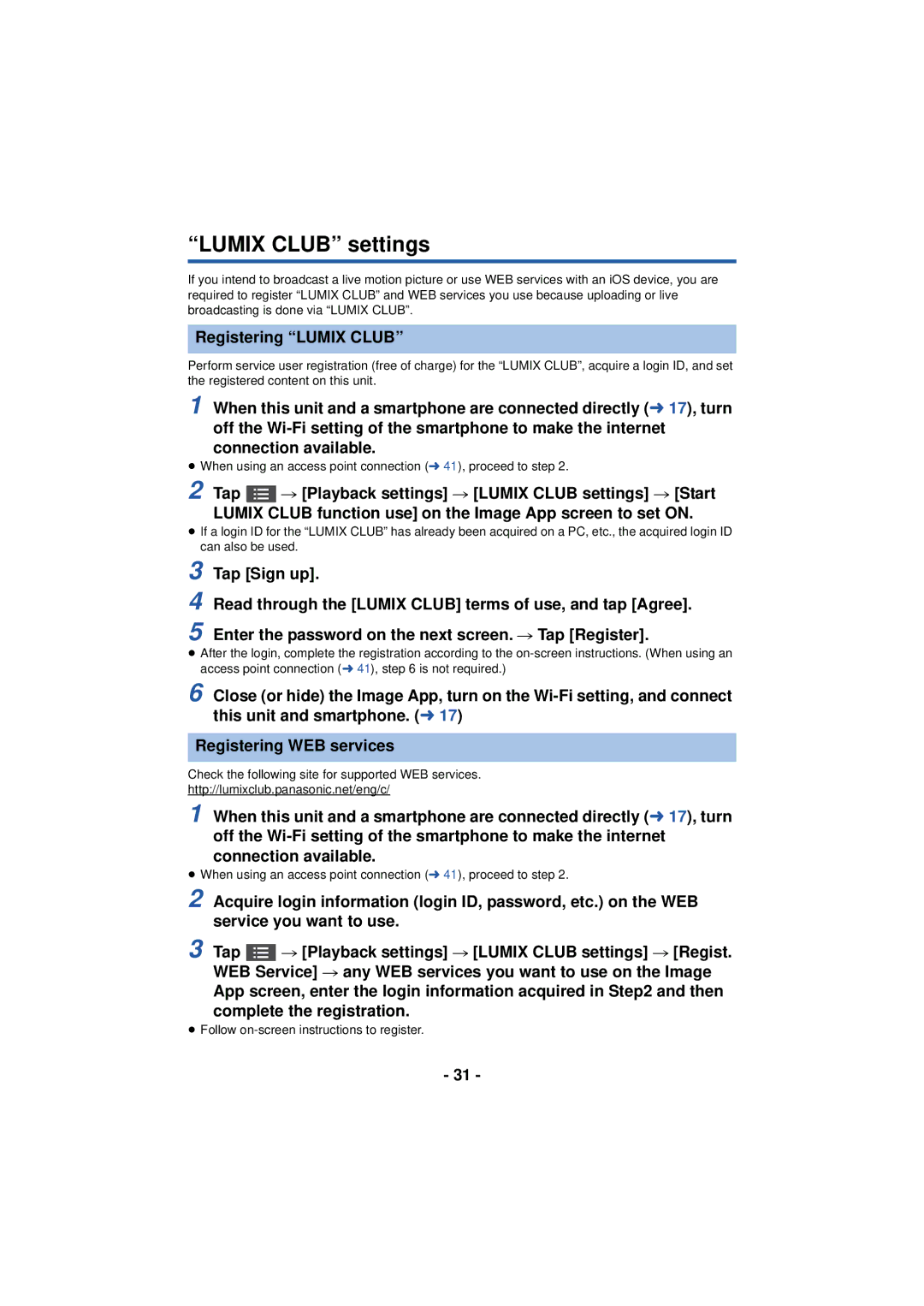 Panasonic HX-A100 owner manual Lumix Club settings, Registering Lumix Club 