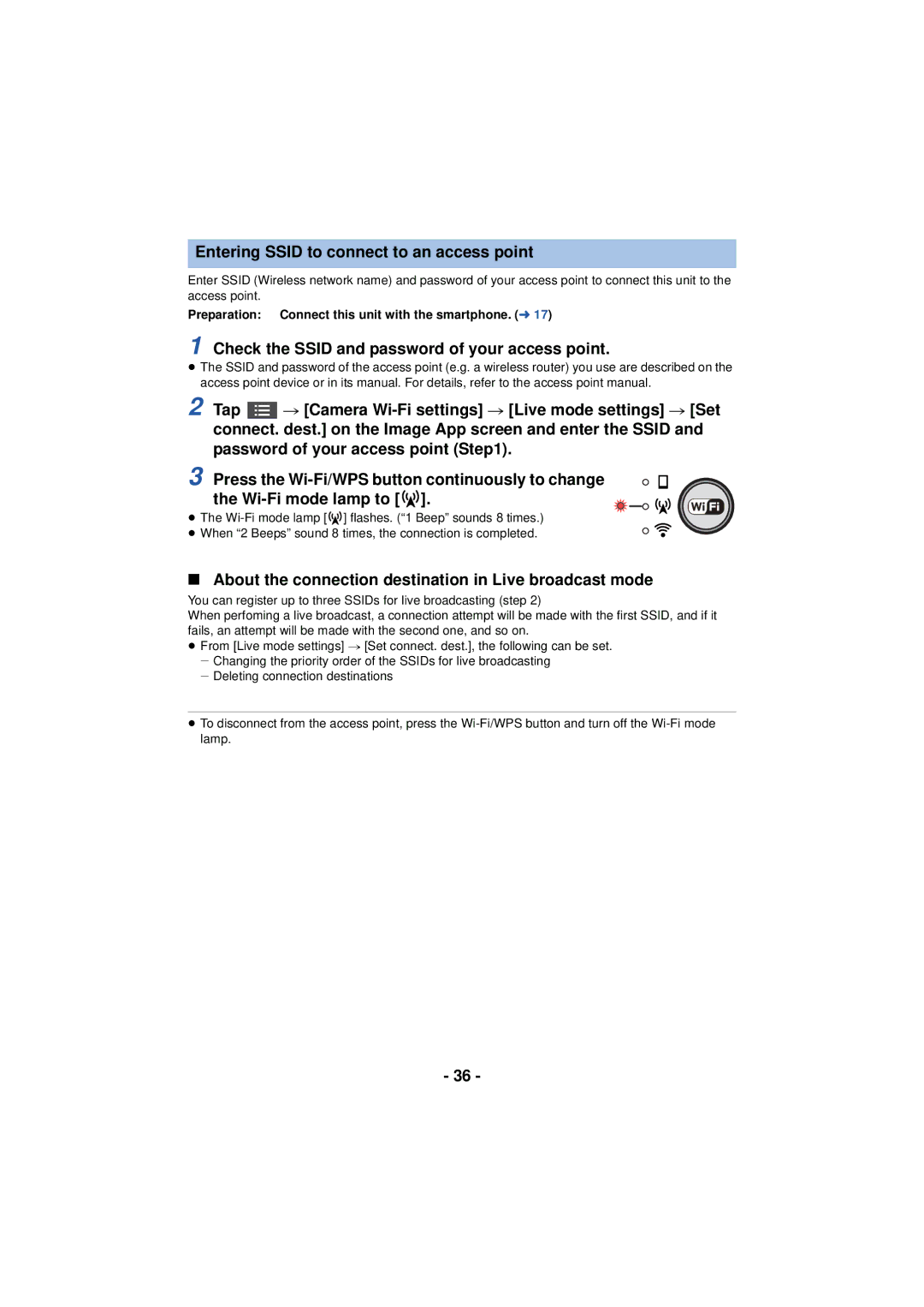 Panasonic HX-A100 Entering Ssid to connect to an access point, Check the Ssid and password of your access point 