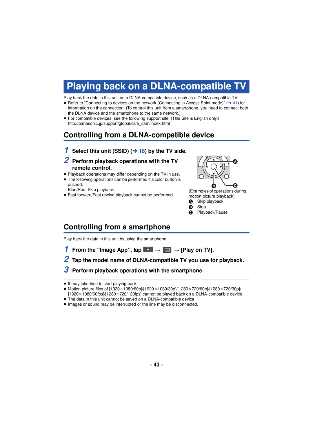 Panasonic HX-A100 owner manual Playing back on a DLNA-compatible TV, Controlling from a DLNA-compatible device 