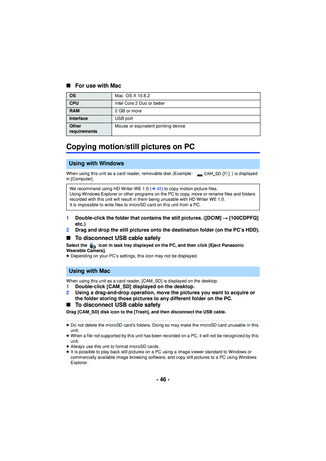 Panasonic HX-A100 owner manual Copying motion/still pictures on PC, For use with Mac, Using with Windows, Using with Mac 