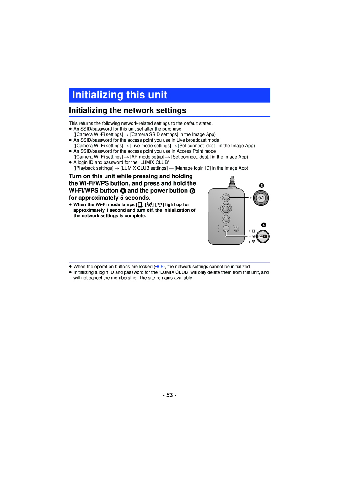 Panasonic HX-A100 owner manual Initializing this unit, Initializing the network settings 