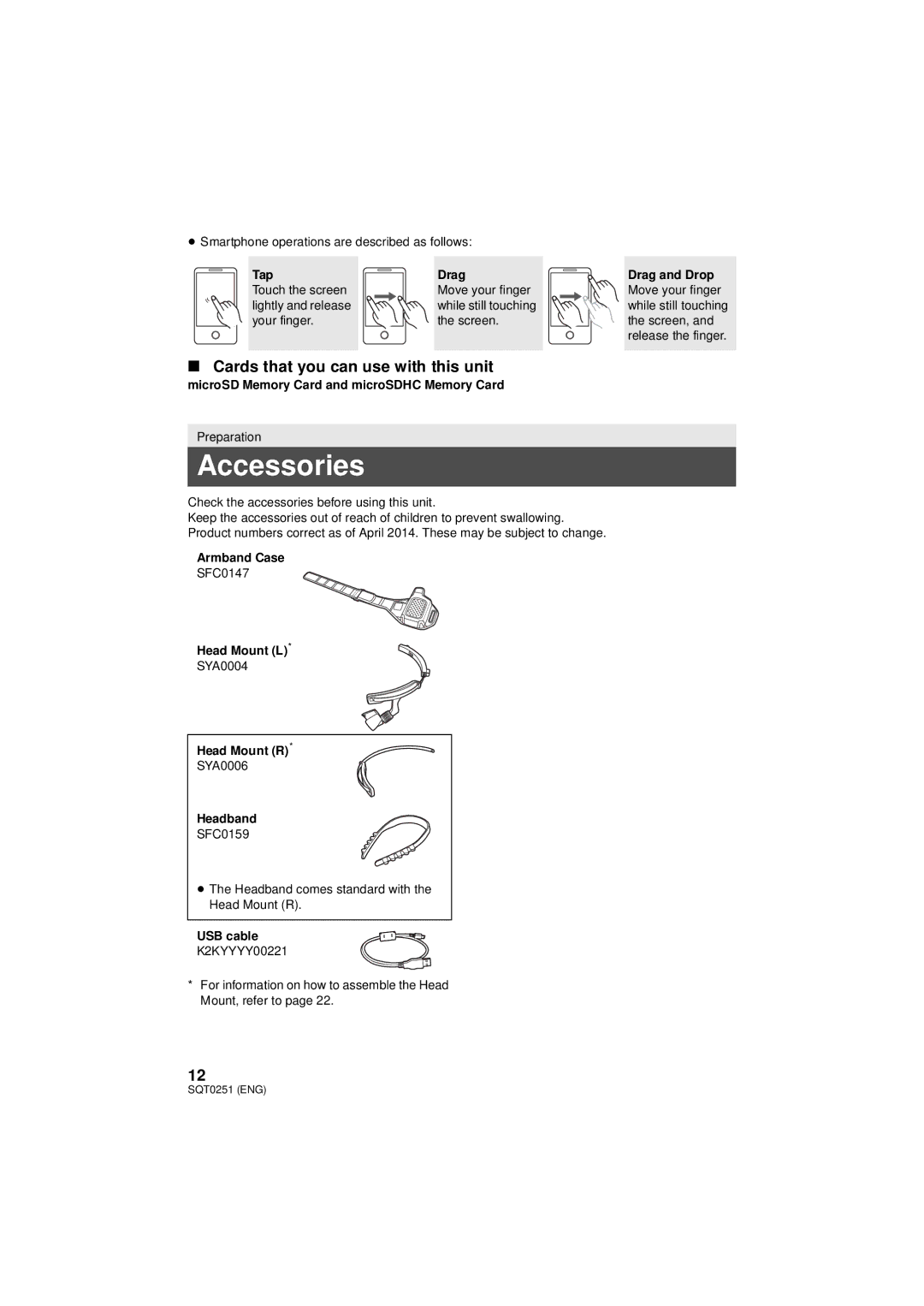 Panasonic HX-A500 owner manual Accessories, Cards that you can use with this unit 