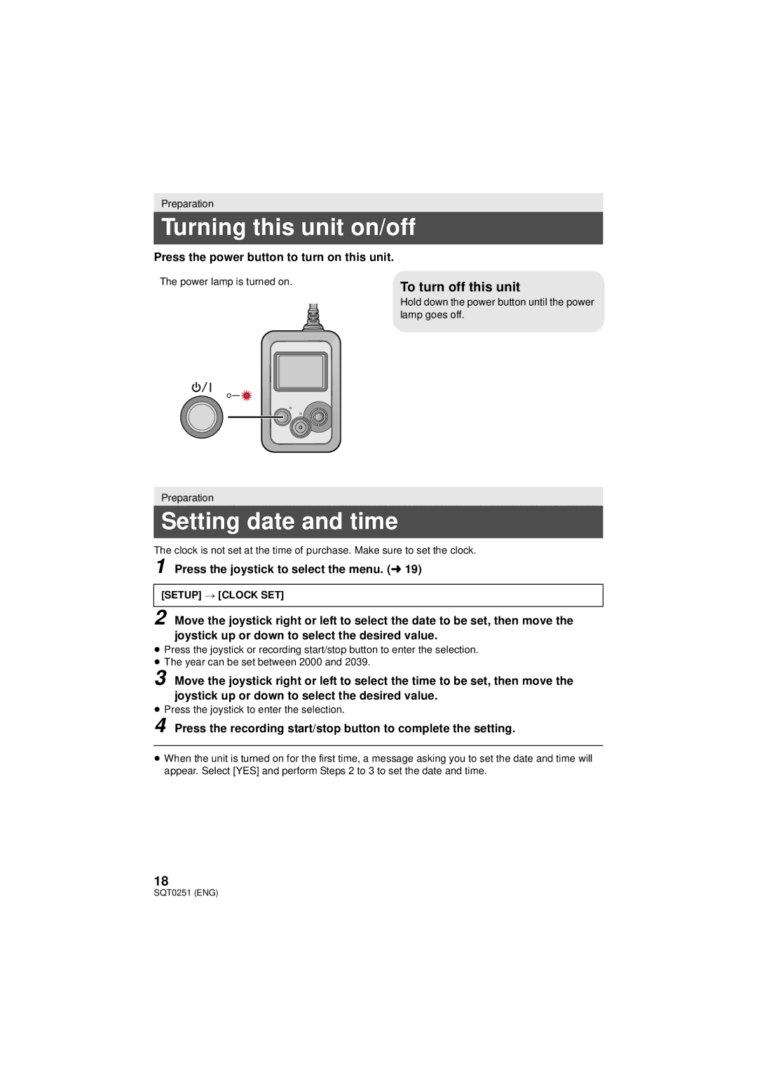 Panasonic HX-A500 owner manual Turning this unit on/off, Setting date and time, To turn off this unit 