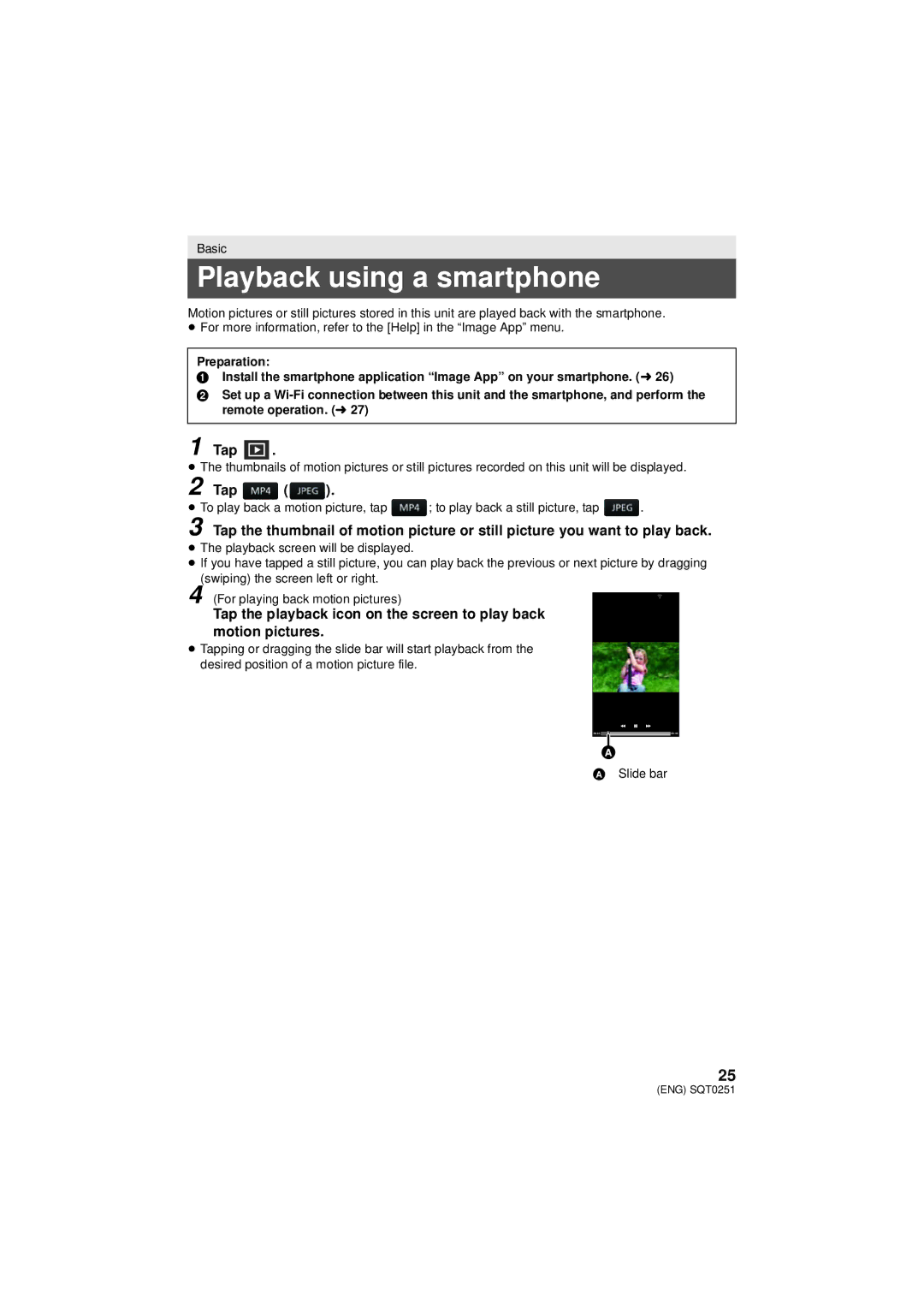 Panasonic HX-A500 owner manual Playback using a smartphone, Tap 