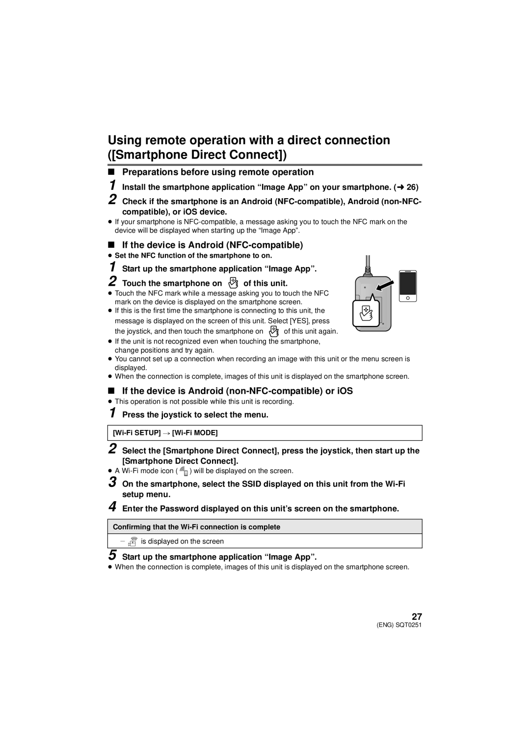 Panasonic HX-A500 owner manual Preparations before using remote operation, If the device is Android NFC-compatible 