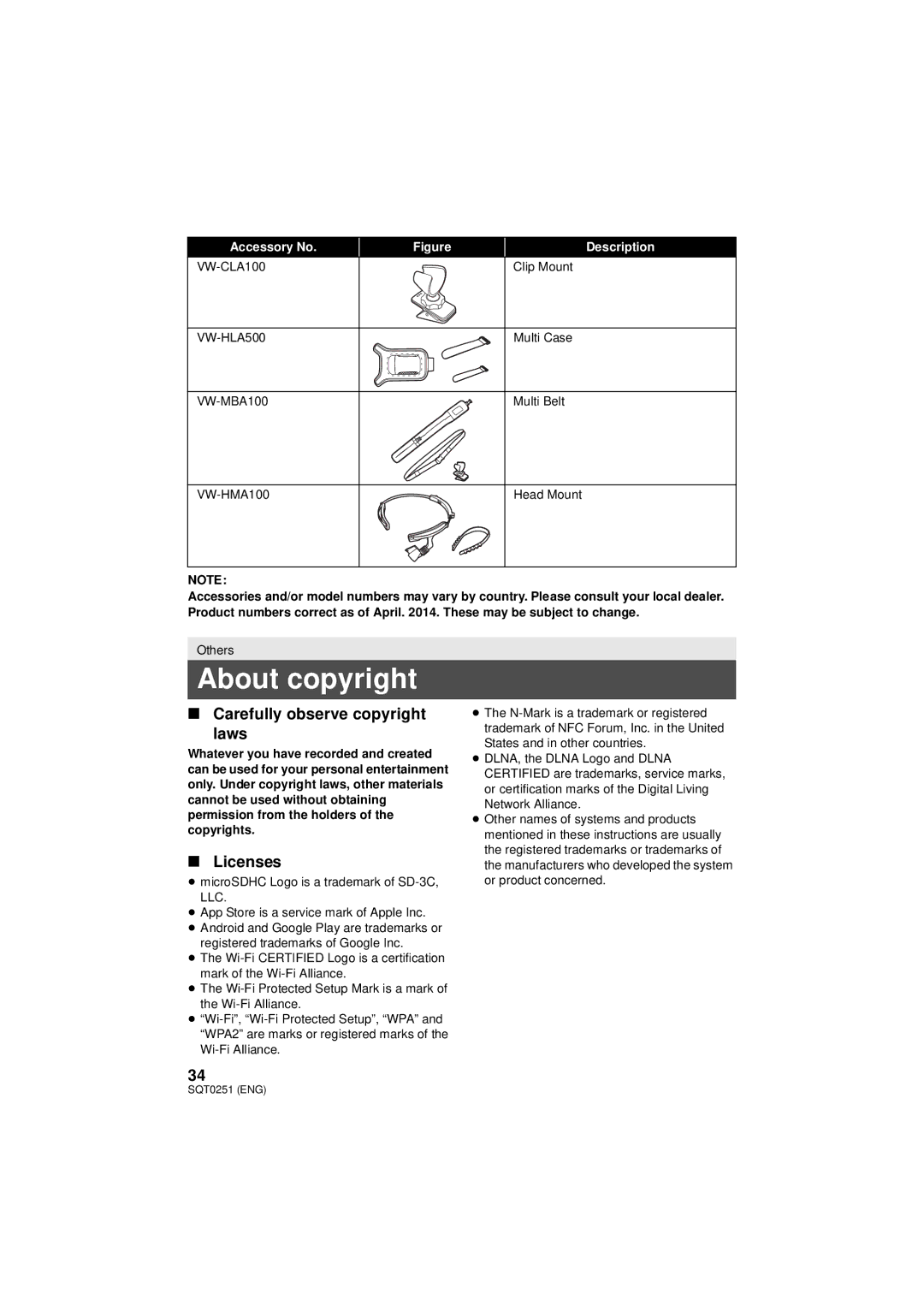 Panasonic HX-A500 owner manual About copyright, Carefully observe copyright Laws, Licenses 