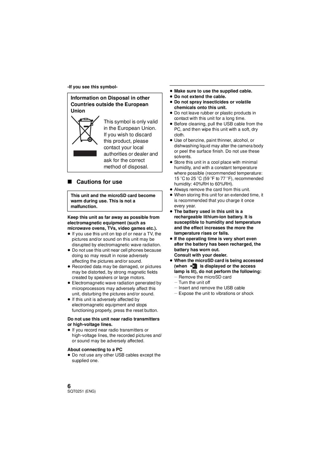 Panasonic HX-A500 owner manual If you see this symbol, About connecting to a PC 