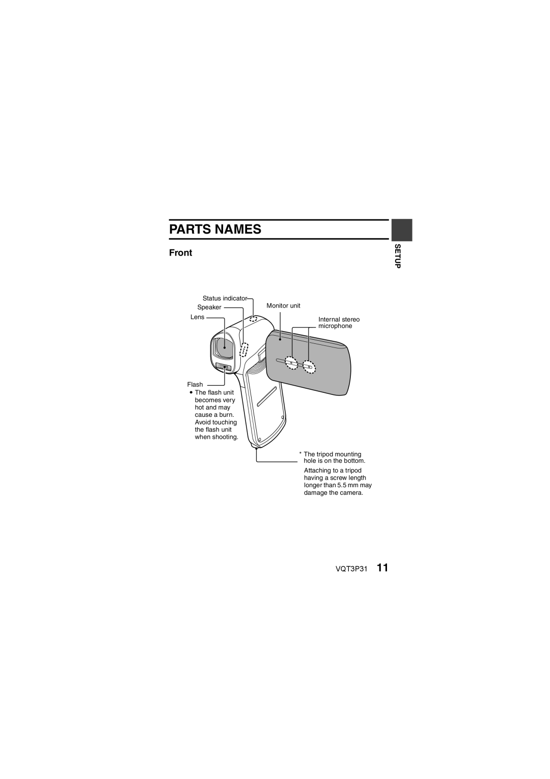 Panasonic HX-DC10 operating instructions Parts Names, Front 