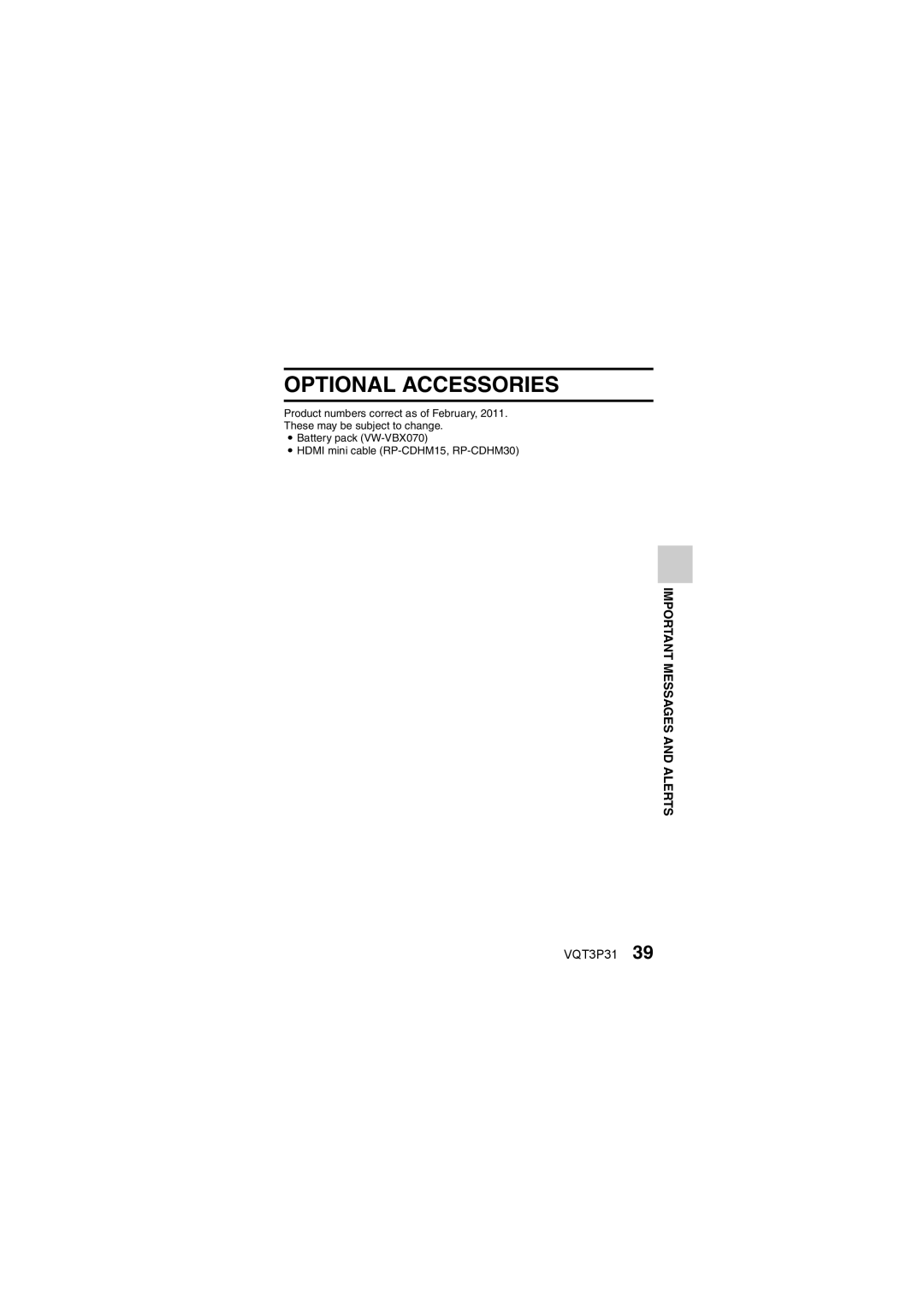 Panasonic HX-DC10 operating instructions Optional Accessories 