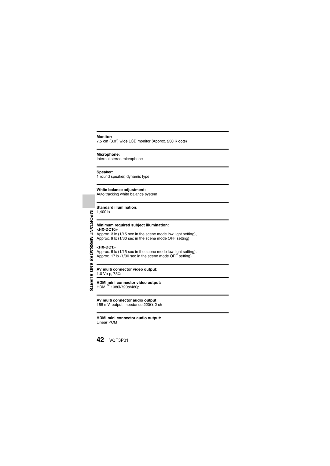 Panasonic HX-DC10 operating instructions 42 VQT3P31 