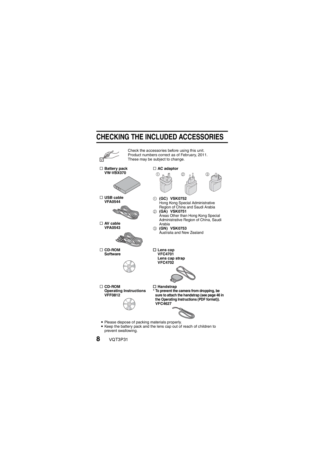 Panasonic HX-DC10 Cd-Rom, Operating Instructions VFF0812 AC adaptor GC VSK0752, GA VSK0751, GN VSK0753 