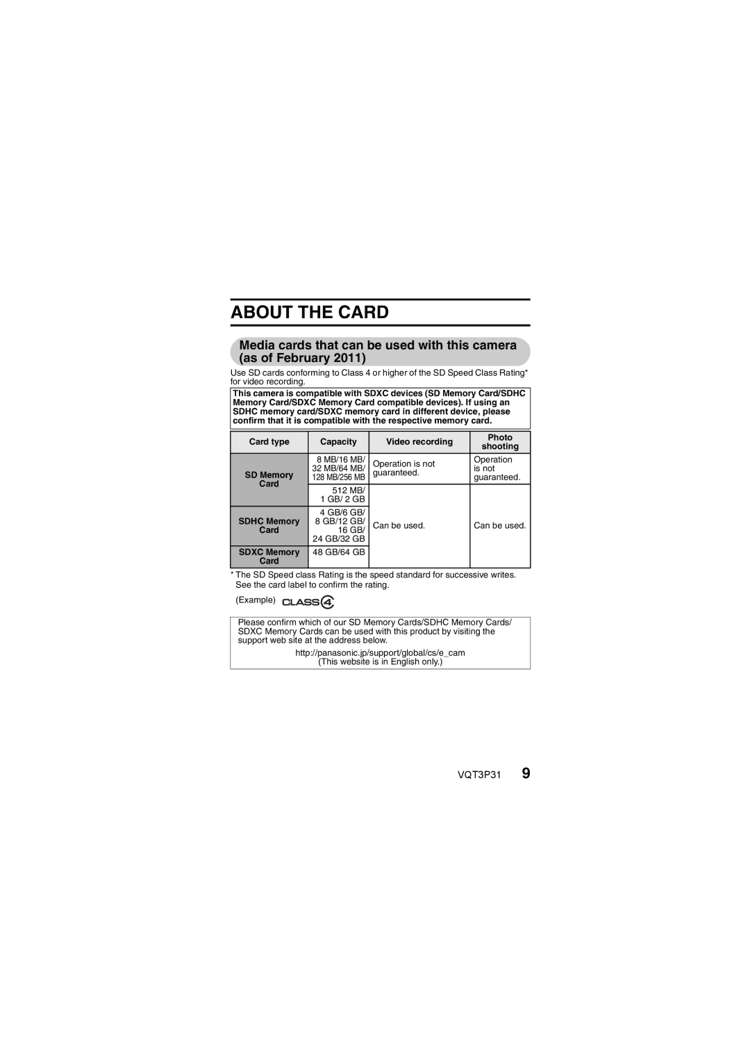 Panasonic HX-DC10 operating instructions About the Card, SD Memory, Sdhc Memory, Sdxc Memory 