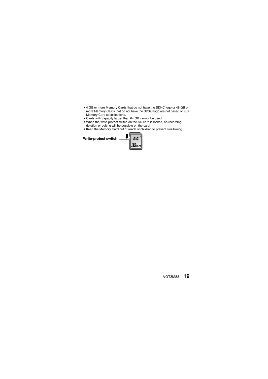 Panasonic HX-DC10 owner manual Write-protect switch 