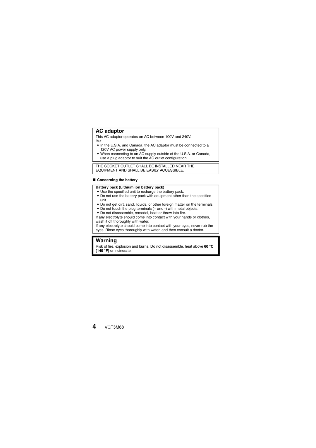 Panasonic HX-DC10 owner manual AC adaptor, Concerning the battery Battery pack Lithium ion battery pack 