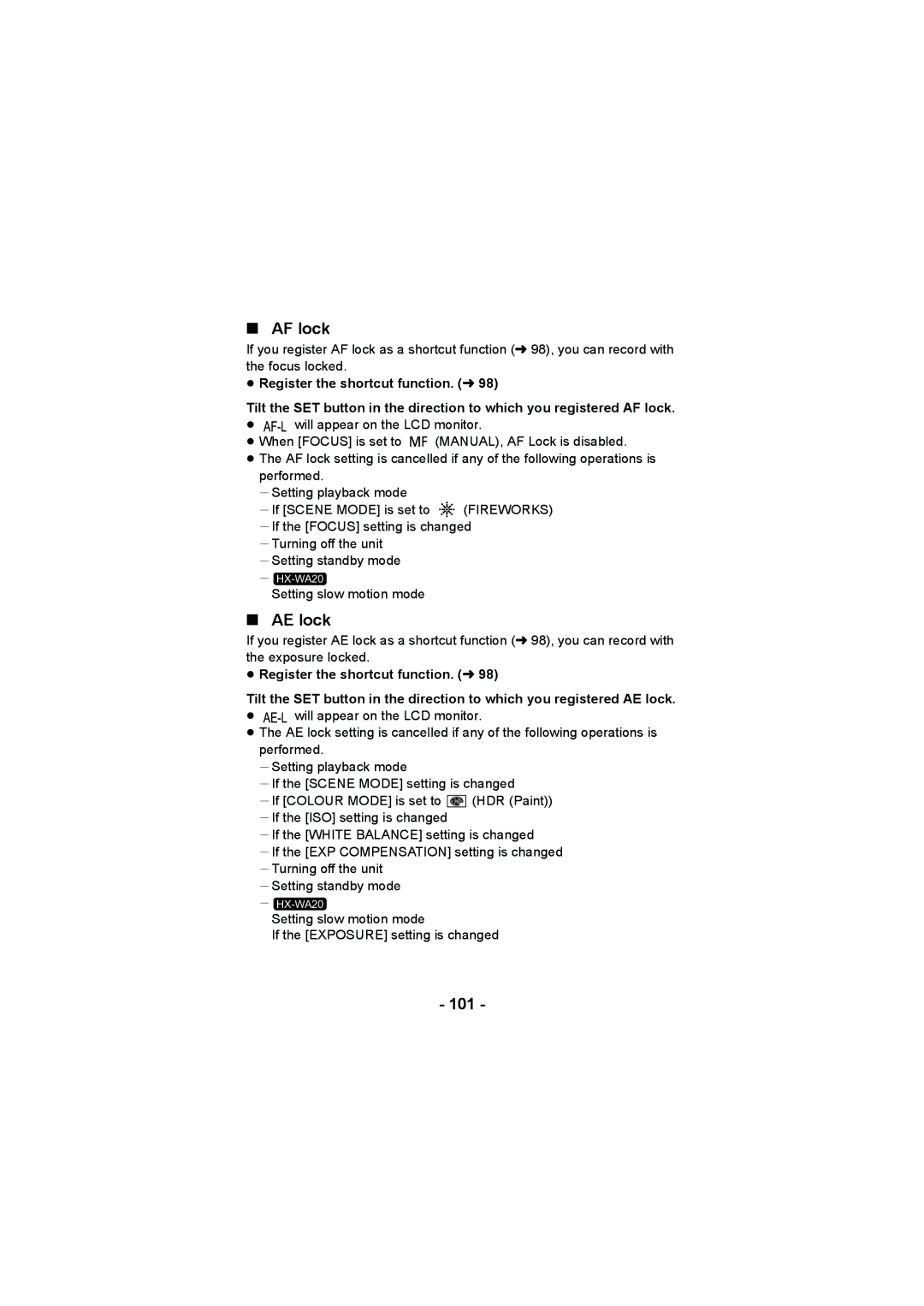 Panasonic HX-WA20, HX-DC2 operating instructions AF lock 