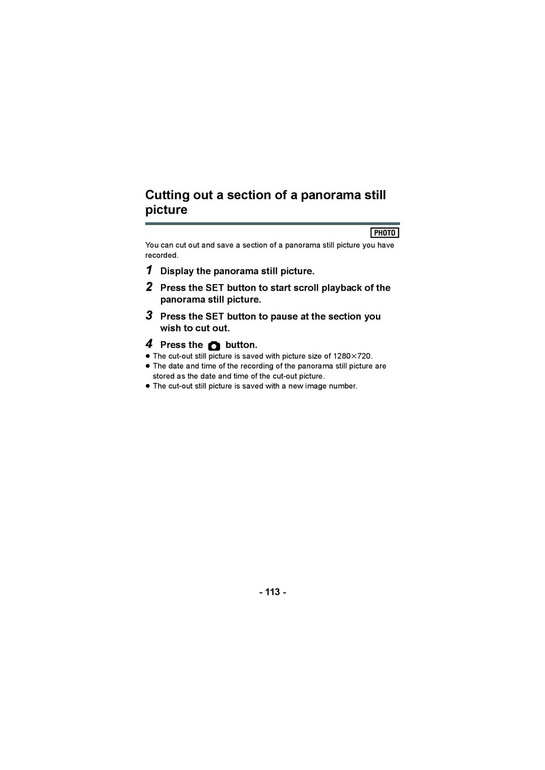 Panasonic HX-WA20, HX-DC2 operating instructions Cutting out a section of a panorama still picture, 113 