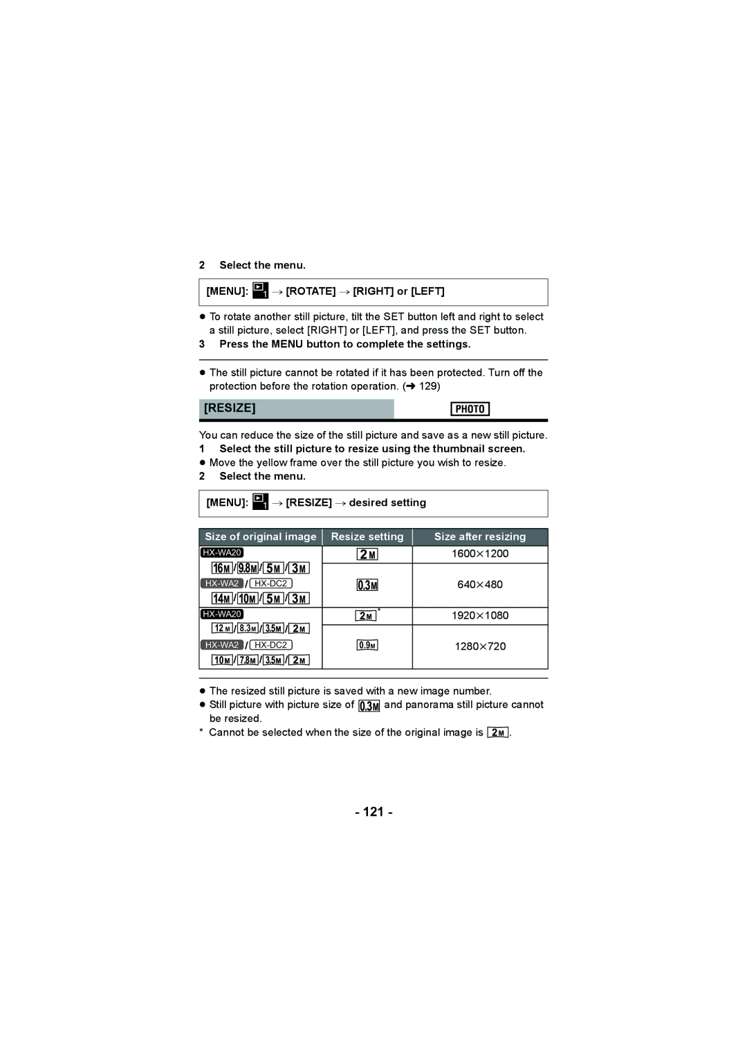 Panasonic HX-DC2, HX-WA20 operating instructions 121, Resize 