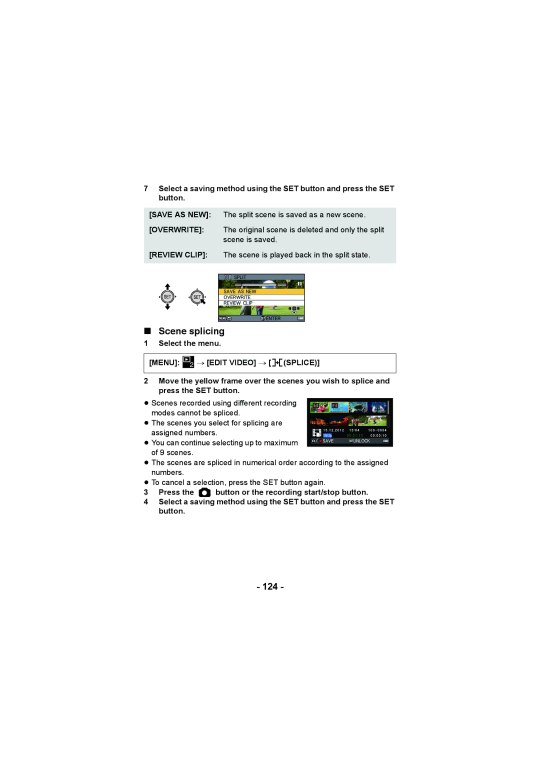 Panasonic HX-DC2, HX-WA20 operating instructions Scene splicing, 124 