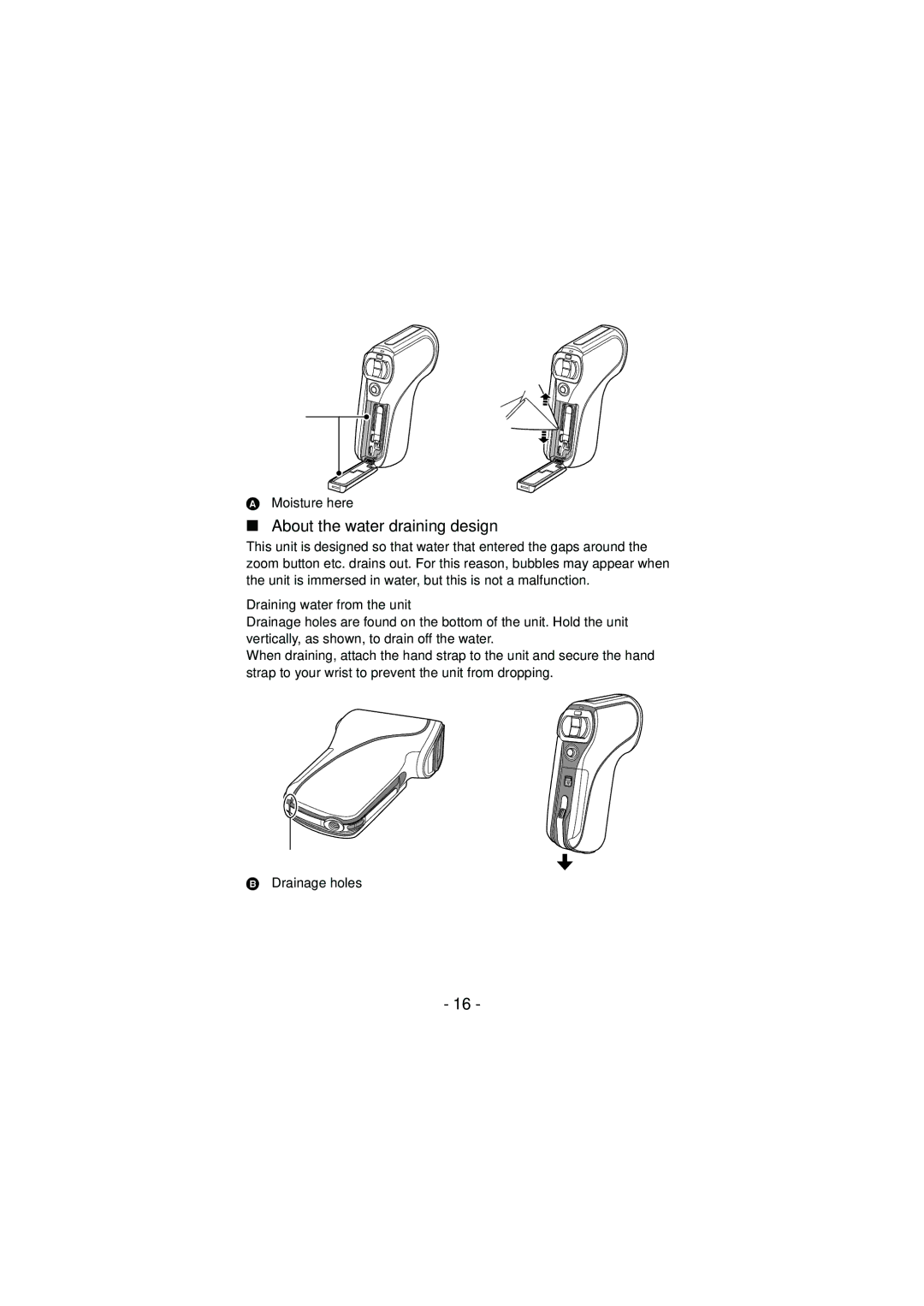 Panasonic HX-DC2, HX-WA20 operating instructions About the water draining design, Draining water from the unit 