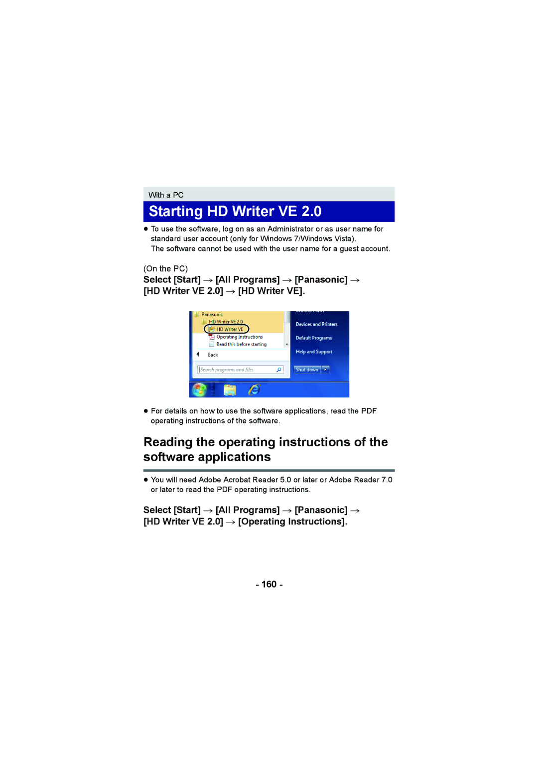 Panasonic HX-DC2, HX-WA20 operating instructions Starting HD Writer VE 