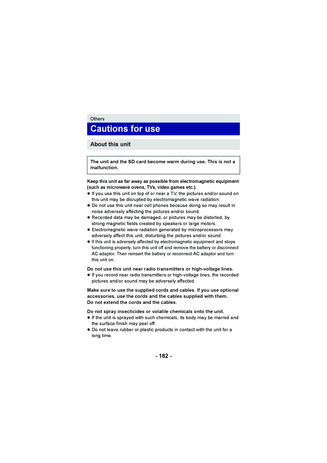 Panasonic HX-WA20, HX-DC2 operating instructions About this unit, 182 