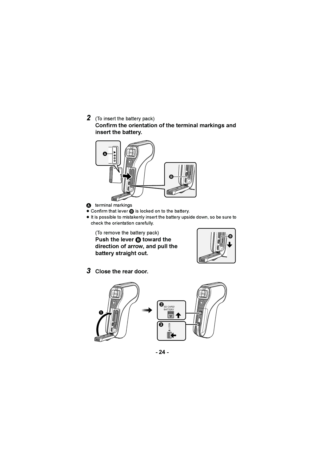 Panasonic HX-DC2, HX-WA20 operating instructions Push the lever B toward 