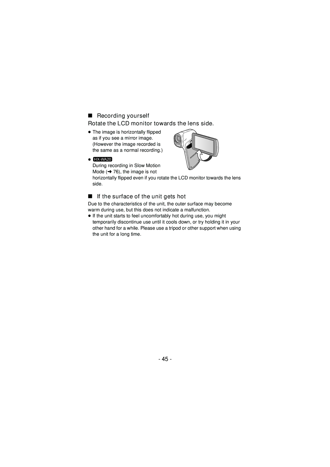 Panasonic HX-DC2, HX-WA20 operating instructions If the surface of the unit gets hot 