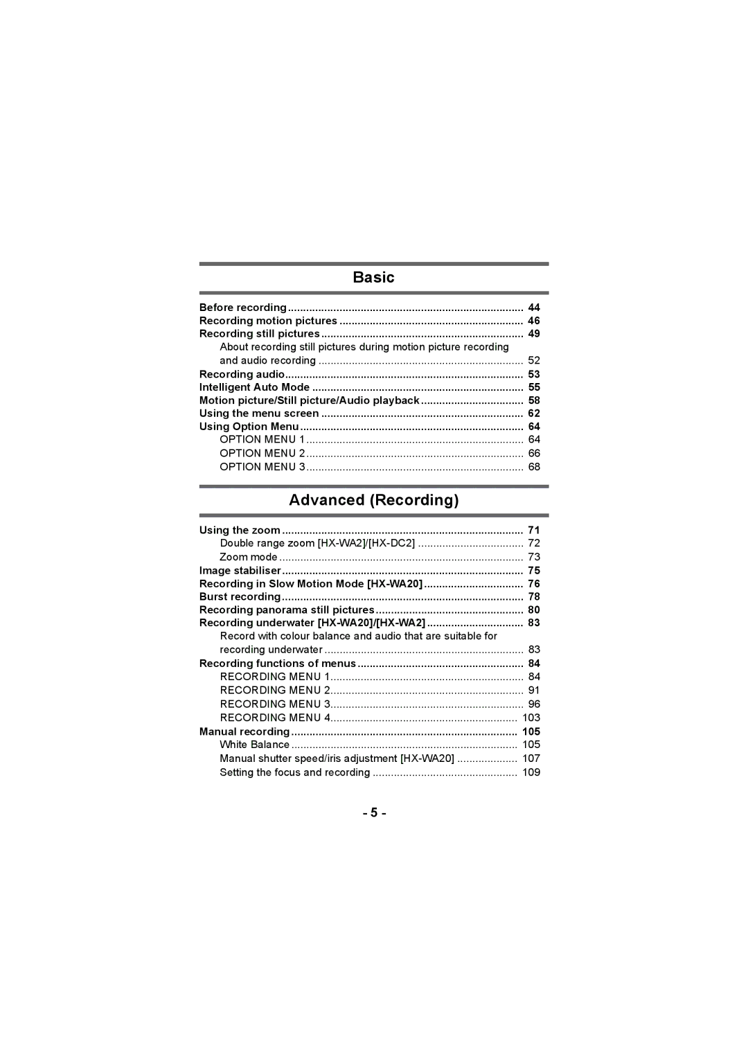 Panasonic HX-WA20, HX-DC2 operating instructions Basic 