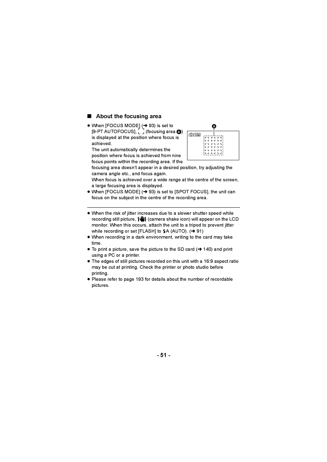 Panasonic HX-DC2, HX-WA20 operating instructions About the focusing area, PT Autofocus 