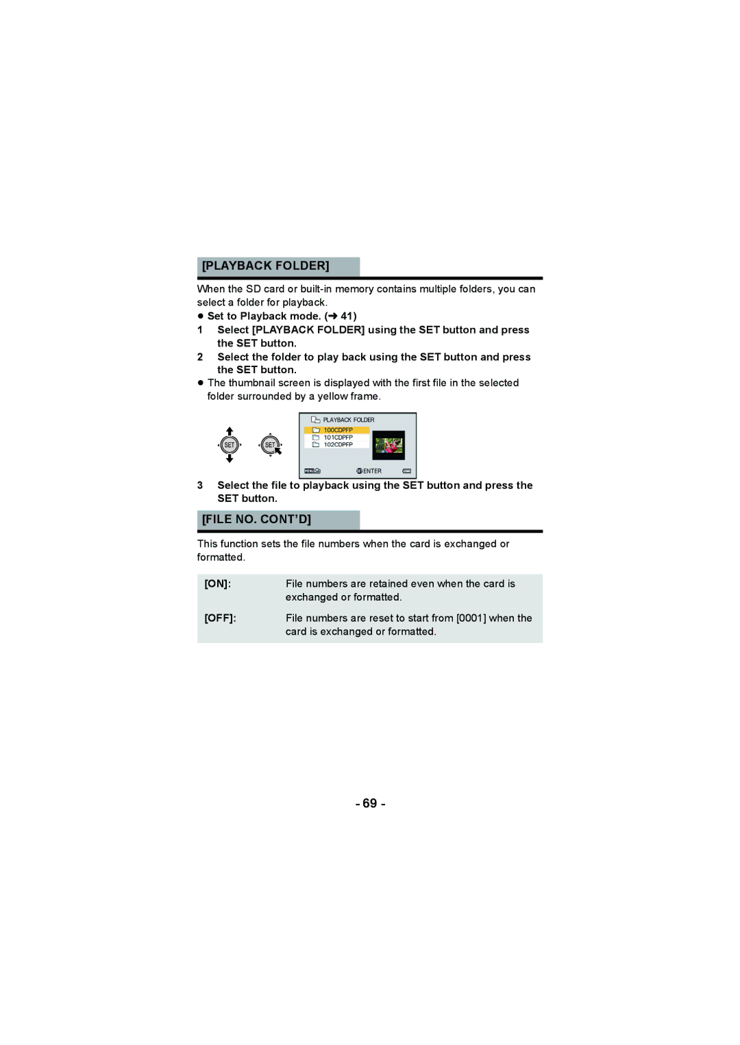 Panasonic HX-DC2, HX-WA20 operating instructions Playback Folder, File NO. CONT’D 