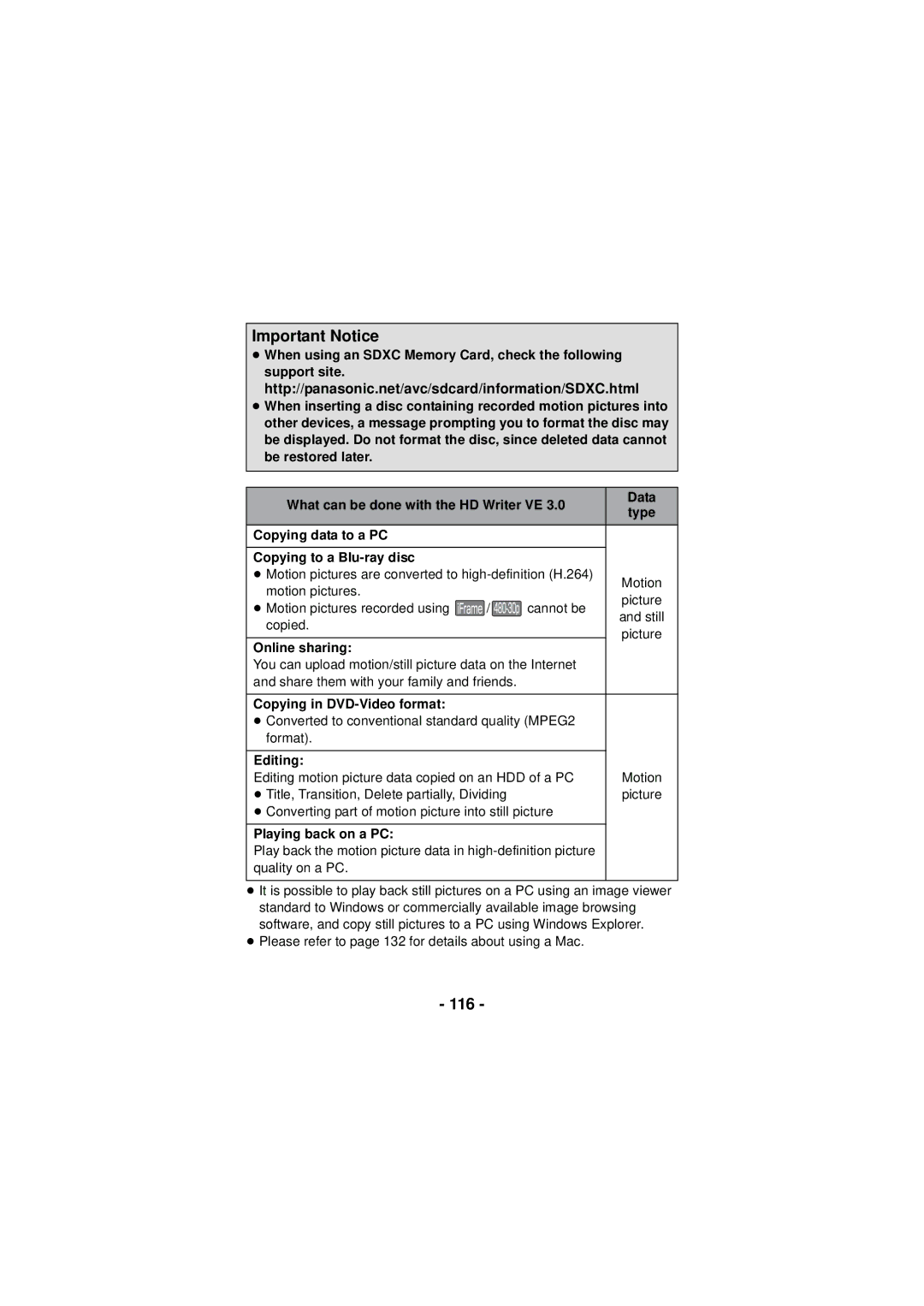 Panasonic HX-DC3 owner manual Important Notice, 116 