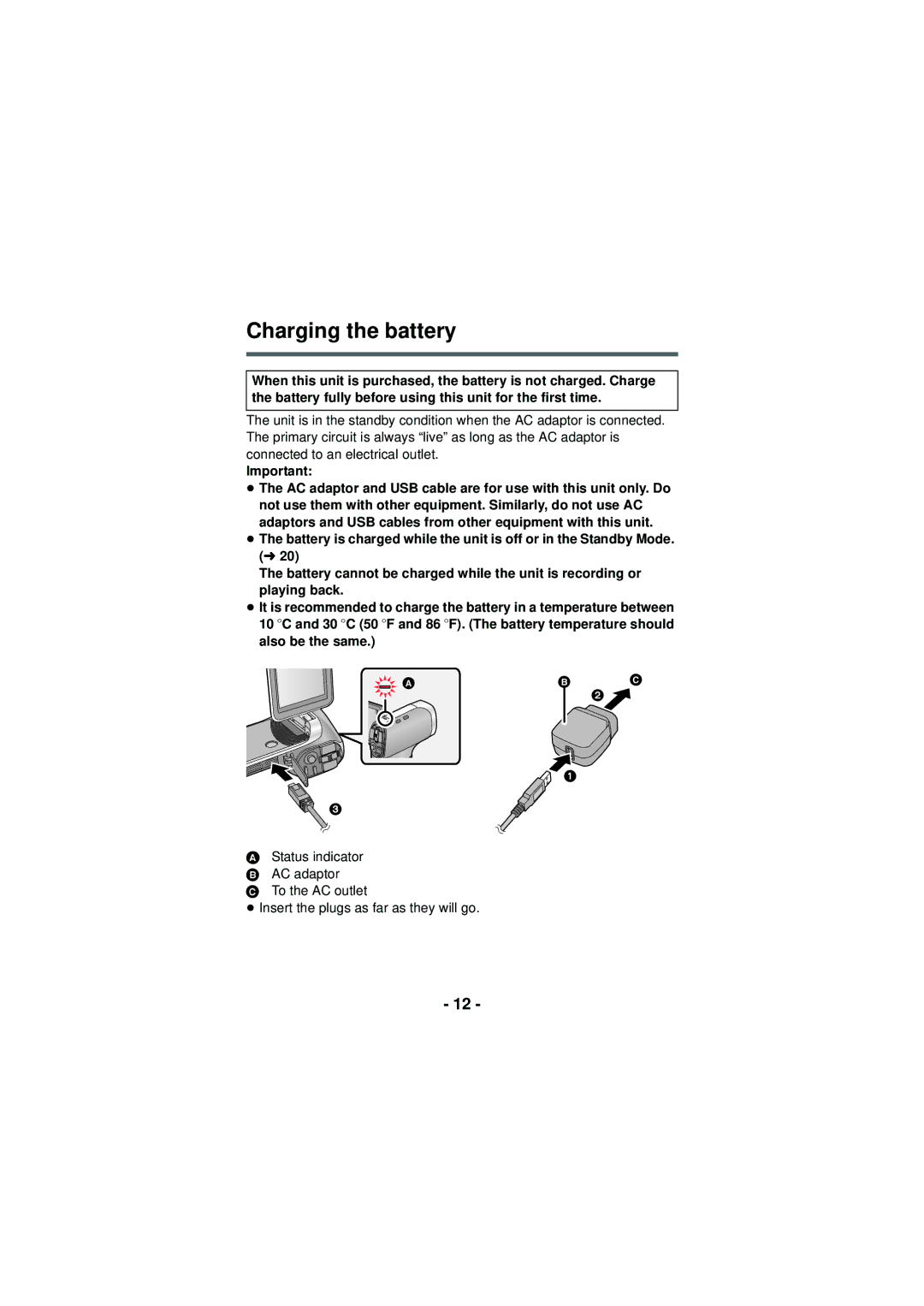 Panasonic HX-DC3 owner manual Charging the battery 