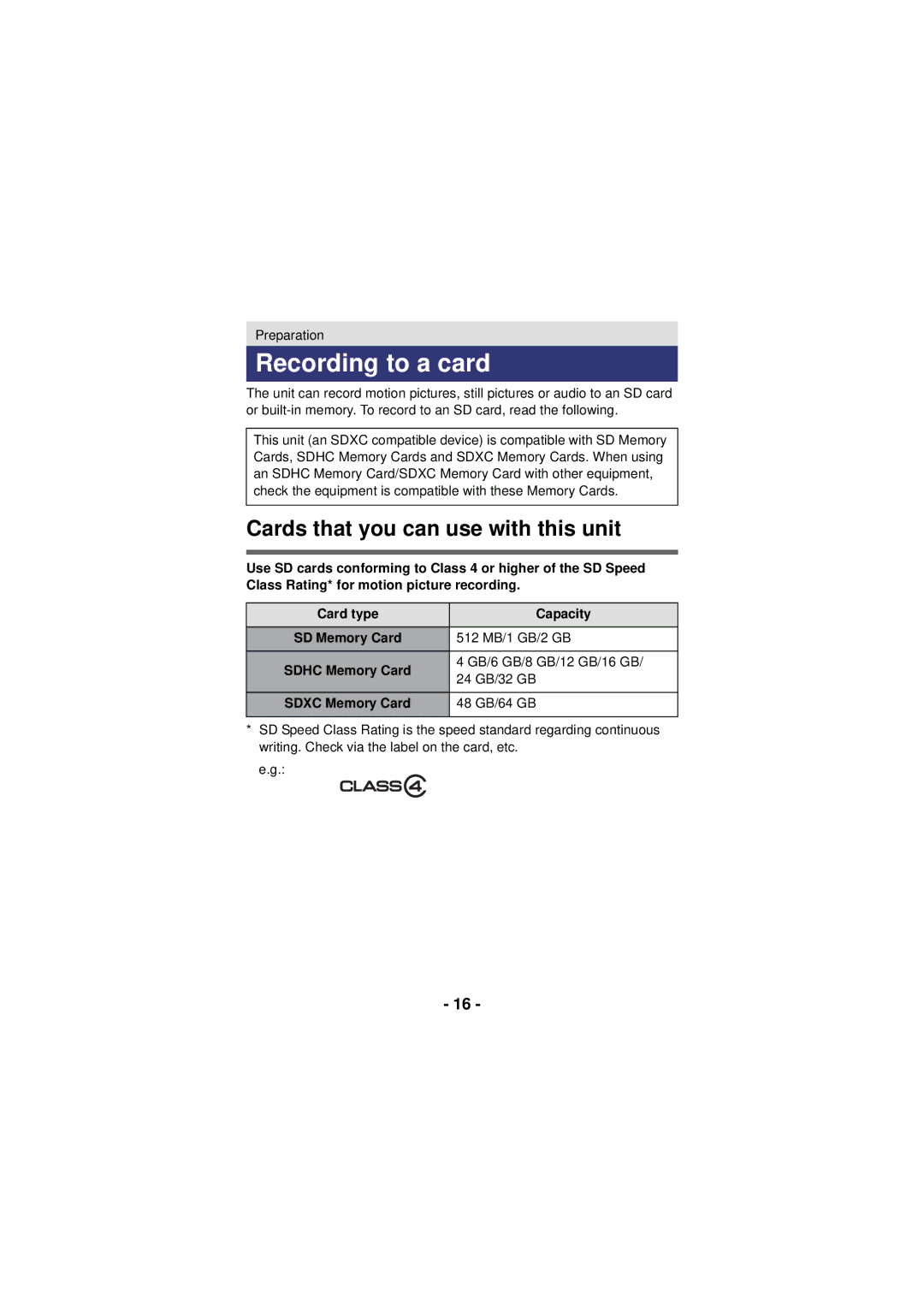 Panasonic HX-DC3 owner manual Recording to a card, Cards that you can use with this unit 