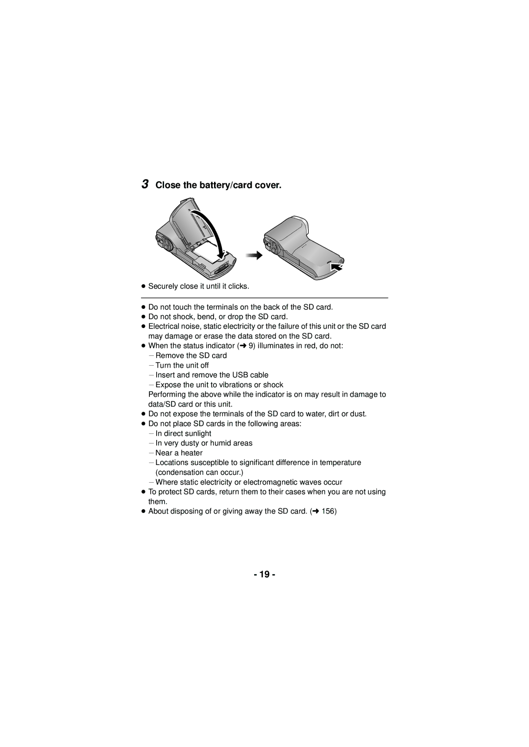 Panasonic HX-DC3 owner manual Close the battery/card cover 