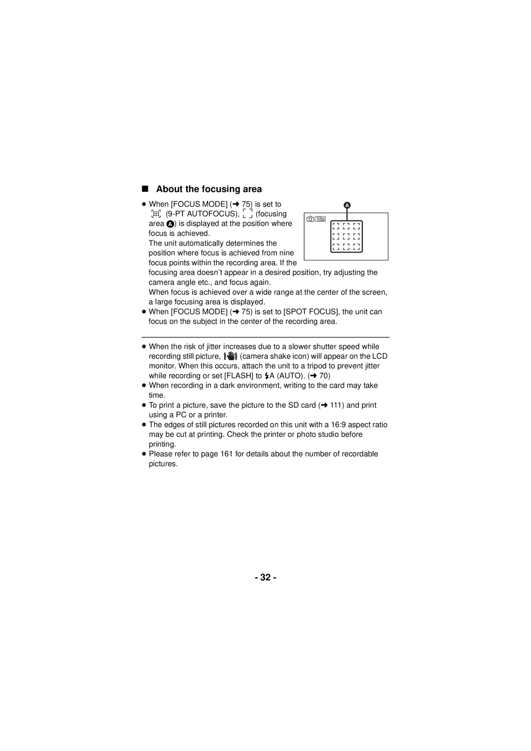 Panasonic HX-DC3 owner manual About the focusing area, PT Autofocus 