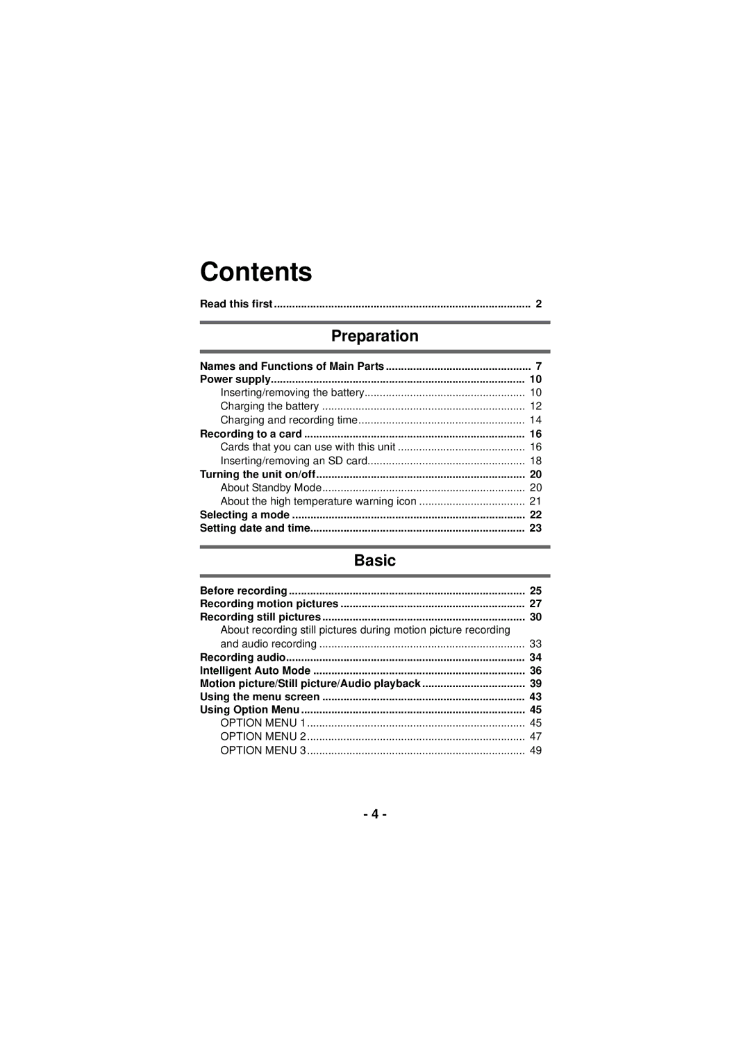 Panasonic HX-DC3 owner manual Contents 