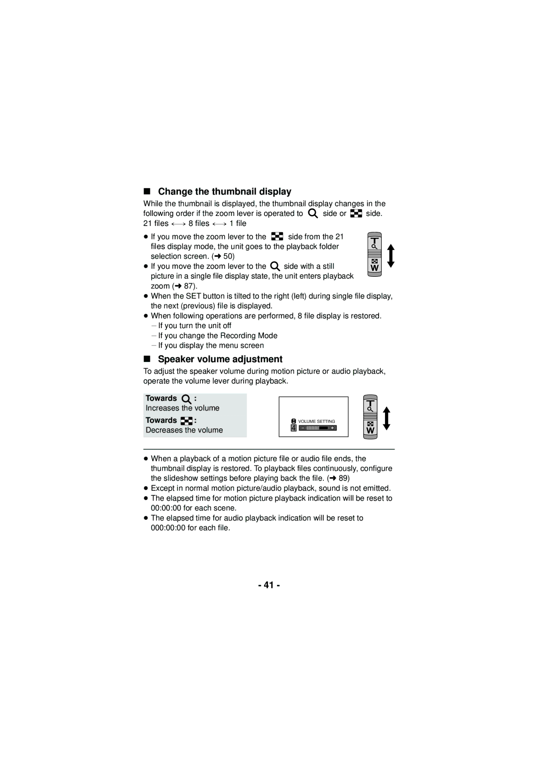 Panasonic HX-DC3 owner manual Change the thumbnail display, Speaker volume adjustment, Towards 