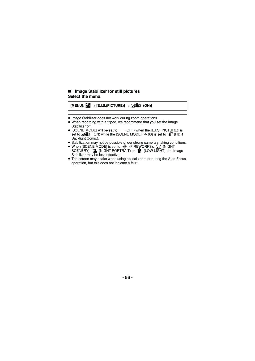 Panasonic HX-DC3 owner manual Image Stabilizer for still pictures Select the menu 