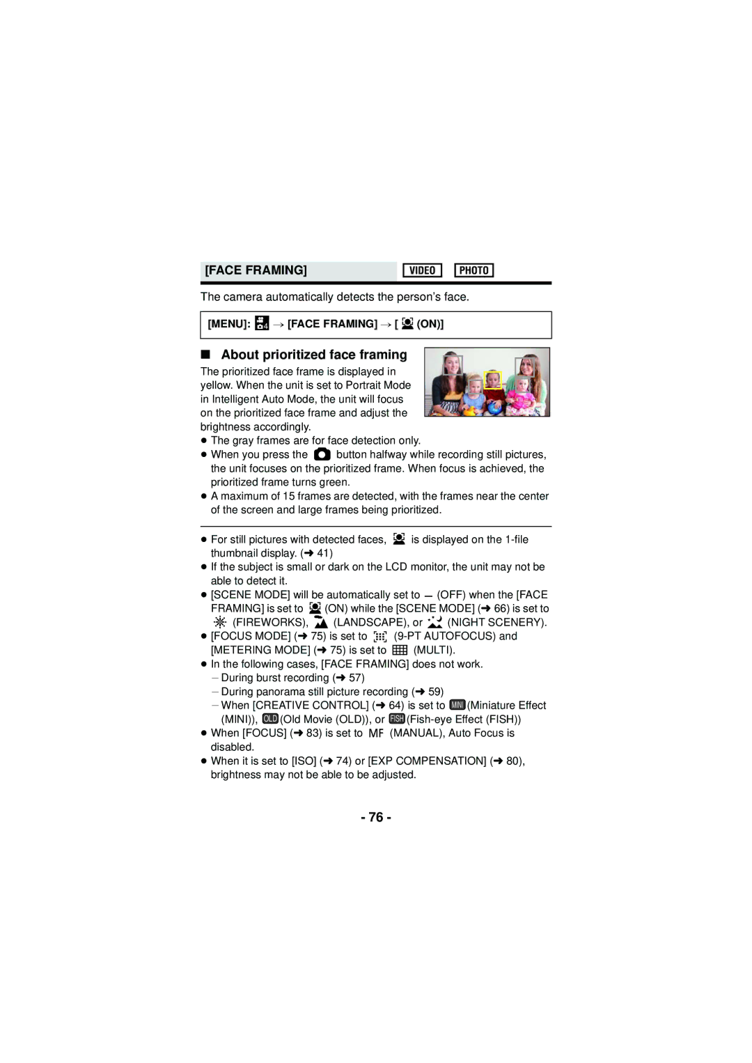 Panasonic HX-DC3 owner manual About prioritized face framing, Menu 4 # Face Framing # on 