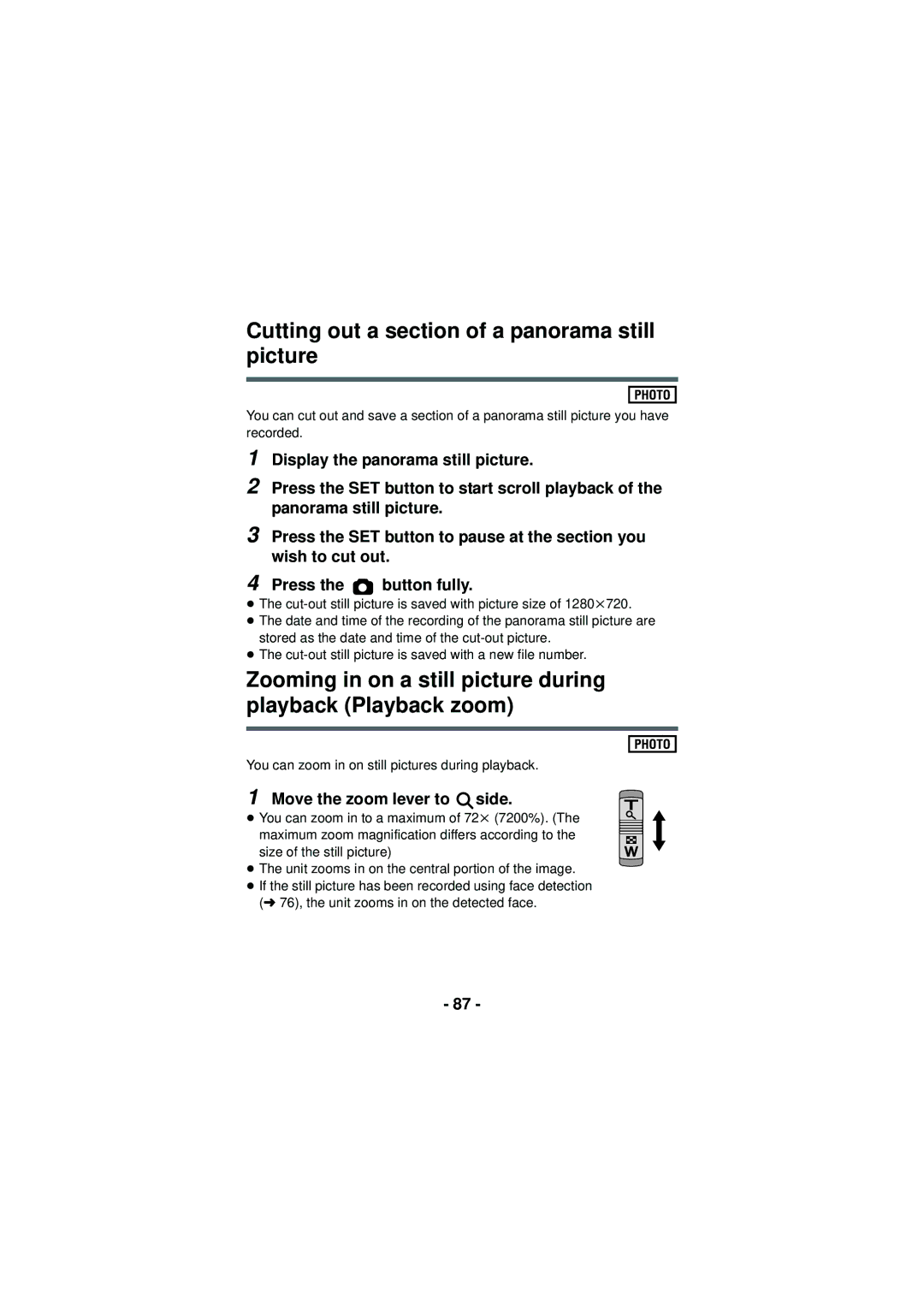 Panasonic HX-DC3 owner manual Cutting out a section of a panorama still picture, Move the zoom lever to side 