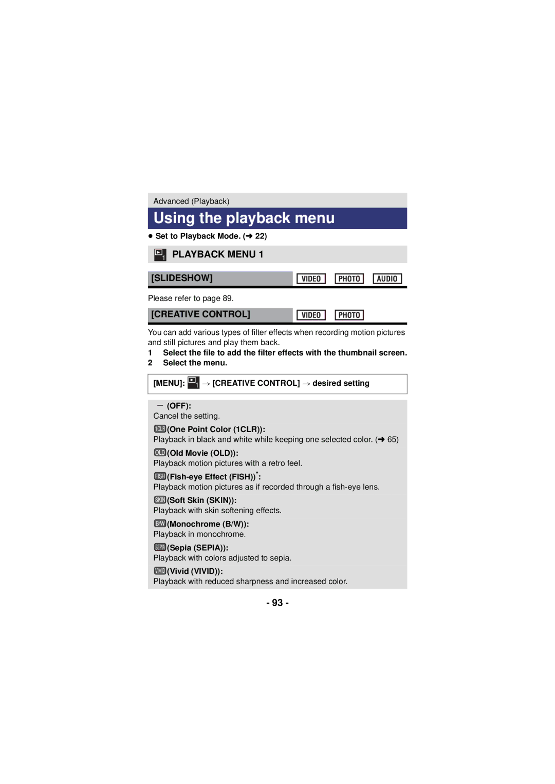 Panasonic HX-DC3 owner manual Using the playback menu, Slideshow 