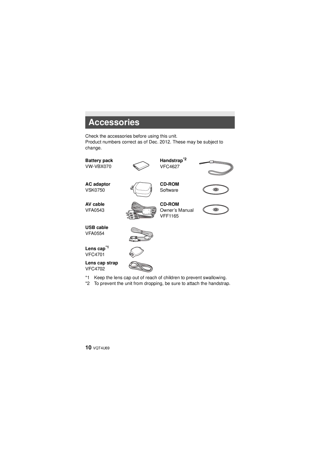 Panasonic HX-DC3 owner manual Accessories 