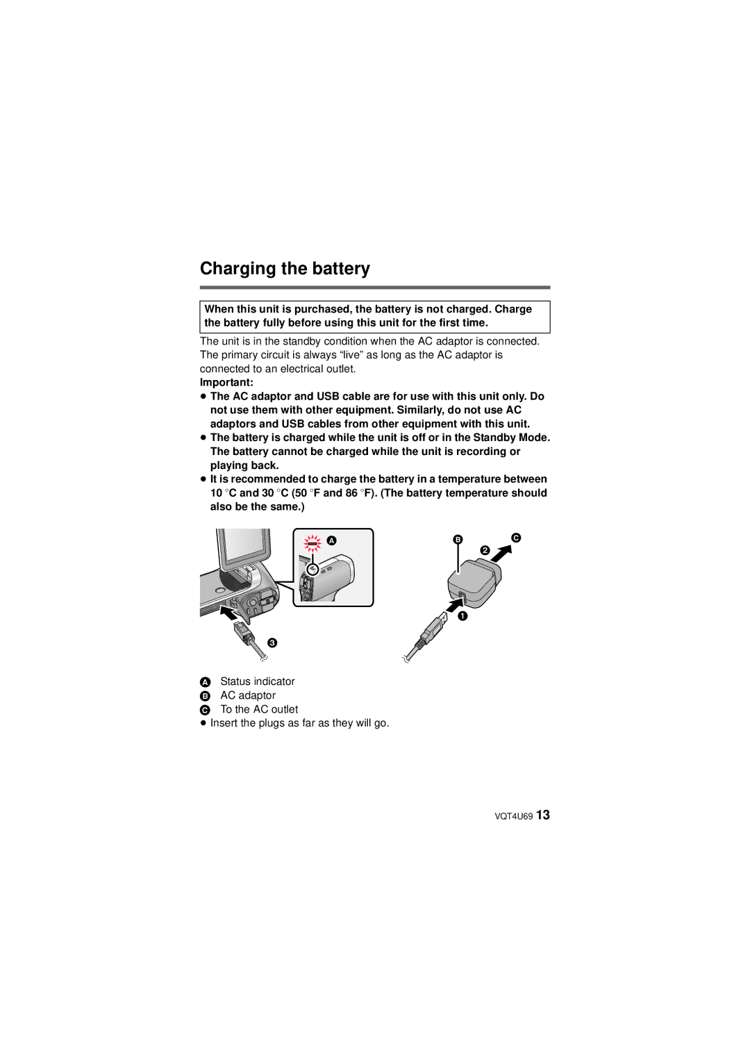 Panasonic HX-DC3 owner manual Charging the battery 